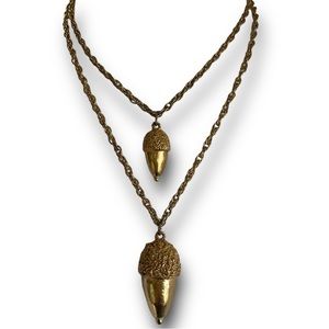 Vtg Accessocraft Acorn Gold Tone Double Chain Necklace